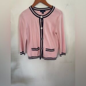 Chaps Pink Cardigan with Navy Contrast Trim